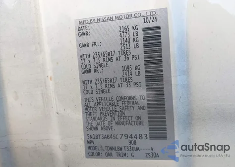 2025 Nissan Rogue S Intelligent Awd z USA, uszkodzony, nr VIN 5N1BT3AB4SC794483